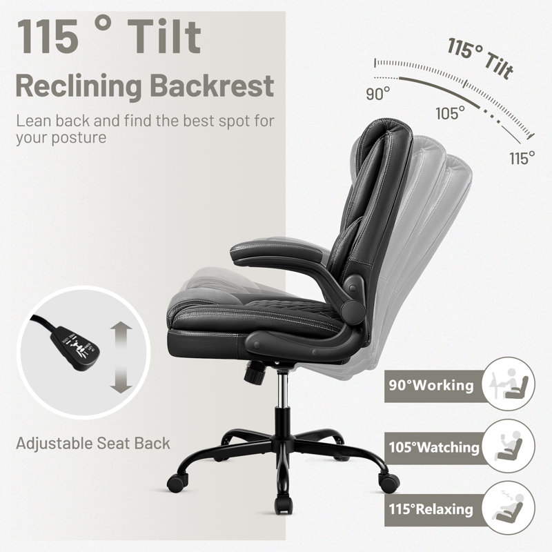 Fauteuil de bureau ergonomique en similicuir, Noir