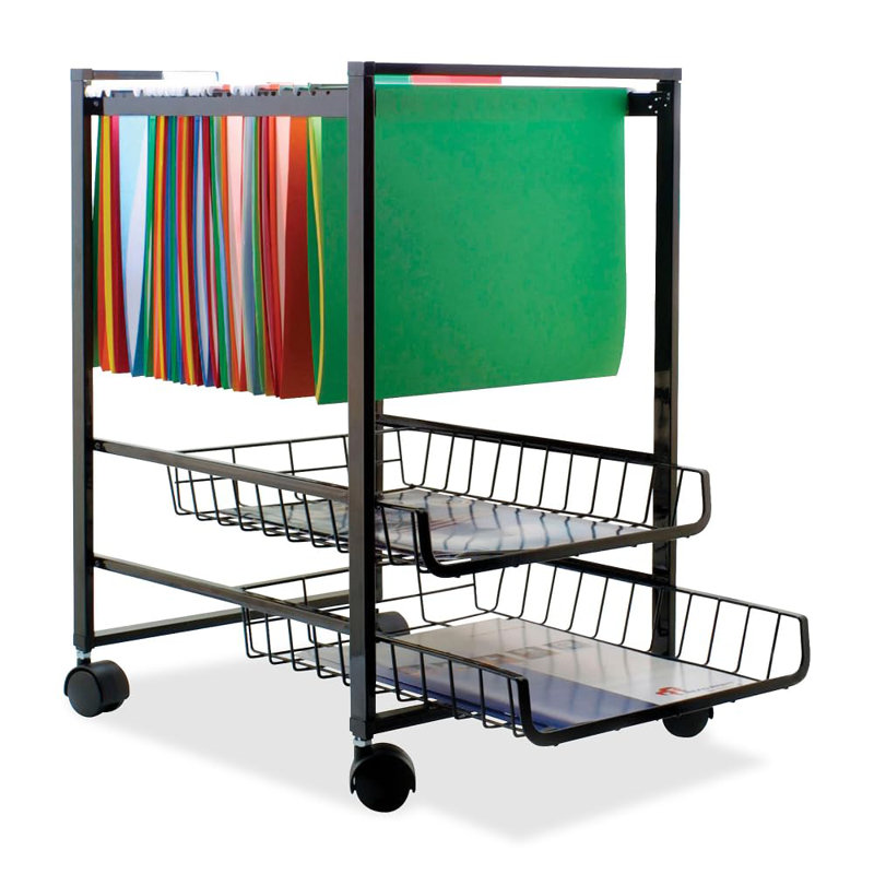 Black Steel Mobile File Cart with Pullout Baskets