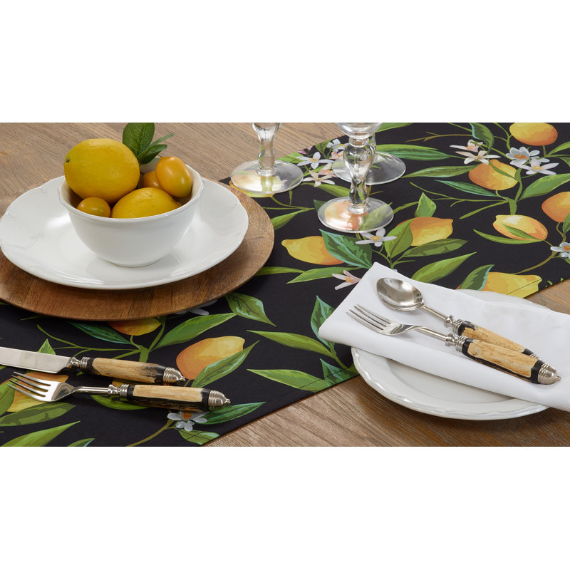 Lemon Design Black Polyester Outdoor Table Runner