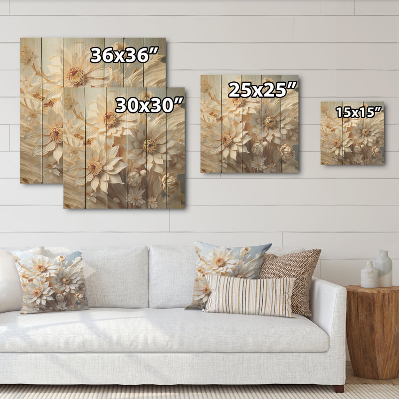 Marguerite blanche contemporaine, simplicité - marguerites, art mural sur bois de pin naturel, H 15 po x l 15 po
