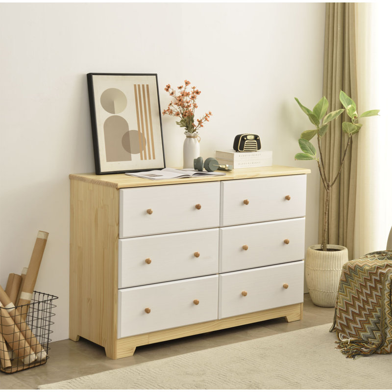 Commode double 6 tiroirs Isabela, Naturel / blanc