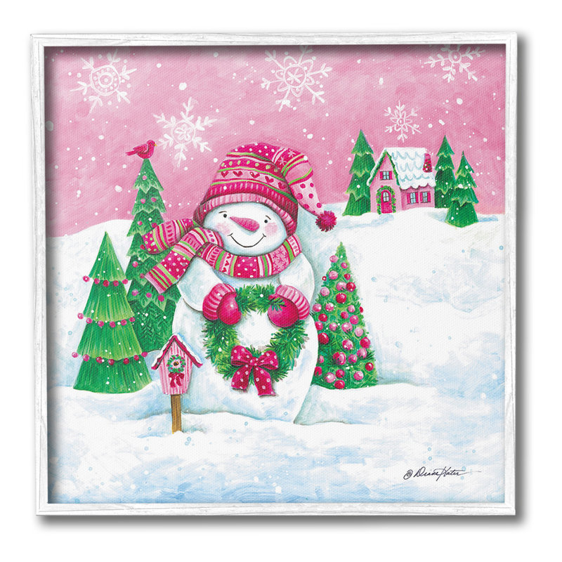 «Scenic Winter Snowman», art de la giclée encadrée par Diane Kater, H 17 po x l 17 po, Giclée encadrée blanc bord de mer