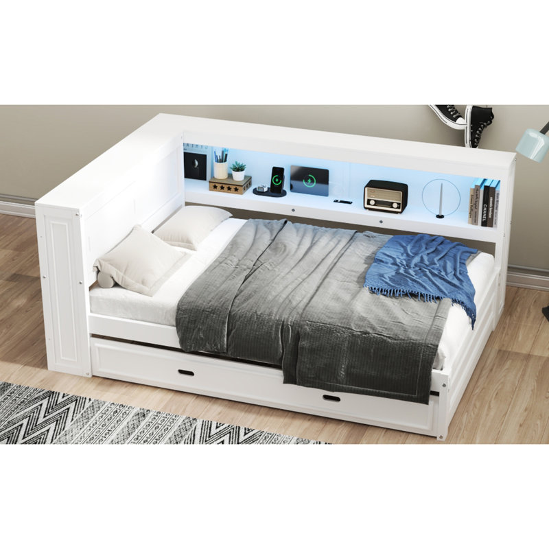 Lit de jour avec rangement, et DEL en blanc pleine grandeur - Offre une option de couchage pratique, gigogne, taille, moderne