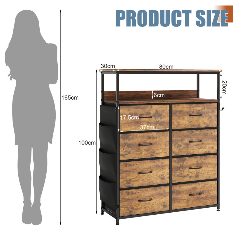 80cm W 8 - Drawer Chest of Drawers, Brown