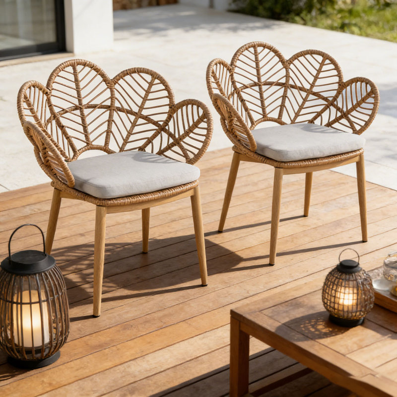 Chaise d'extérieur en forme de paon en osier de style papasan