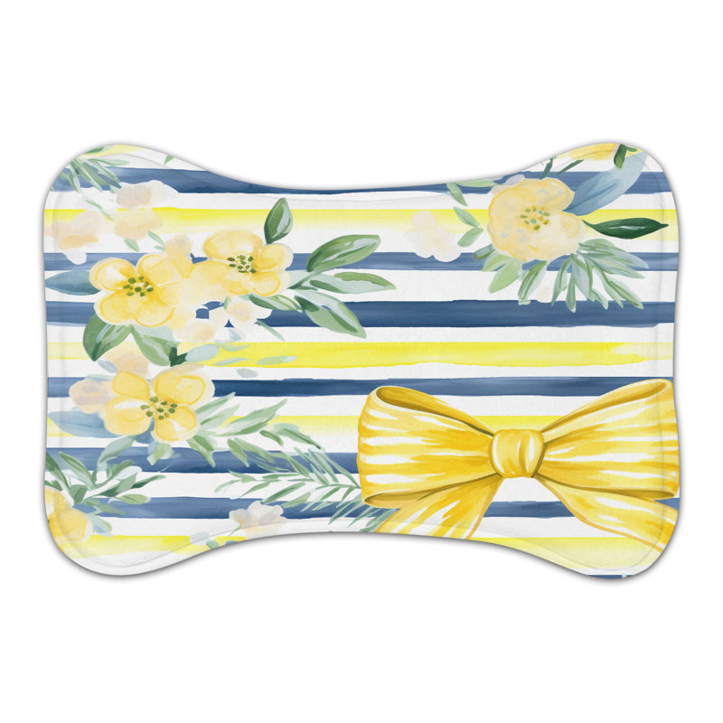 Blue and Yellow Patterns - 1 Piece Bone Shape Feeding Mat, Medium (18")