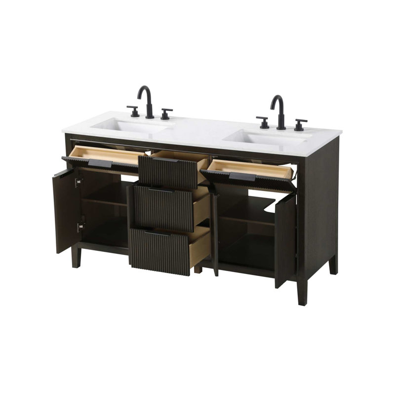 Meuble-lavabo double 60 po en chêne chocolat, Chêne chocolat, 60"