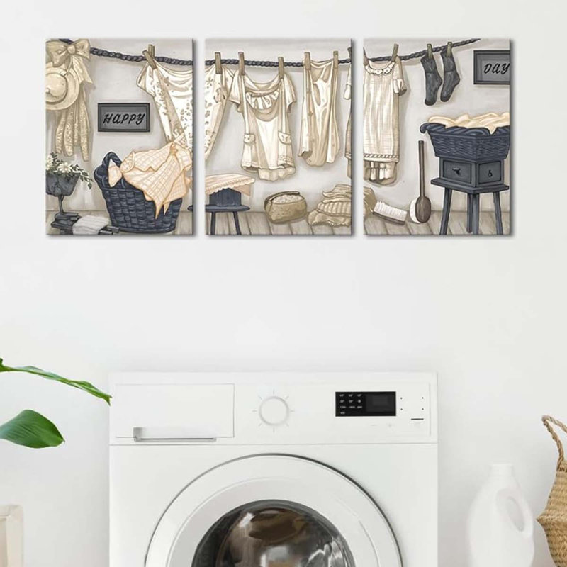 3 Piece Wrapped Canvas Print, Beige