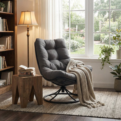 Fauteuil d'appoint pivotant avec coussin épais et moelleux, fauteuil pivotant de salon
