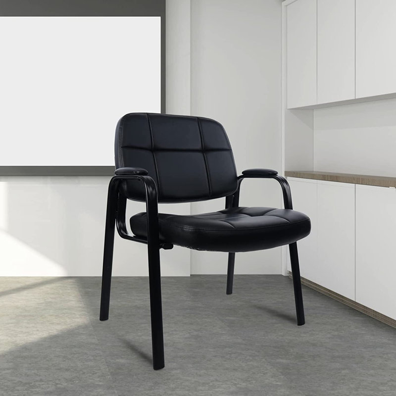 Black Faux Leather Reception Chair with Metal Frame