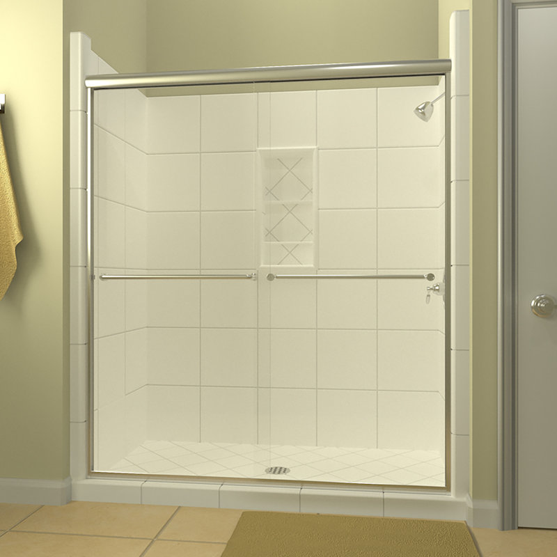 Leser - W x 70.375'' H Bypass Door Frameless Shower Door with, Rain Glass, Polished Chrome