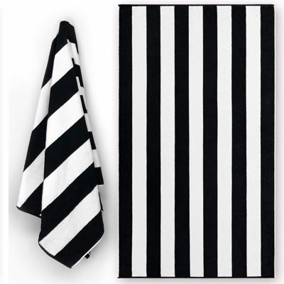 OpulentWave Extra Soft 100% Cotton Beach Towel - 40x72 Inch Yacht Cabana Stripe, Resort Style Double Terry, Black Stripes