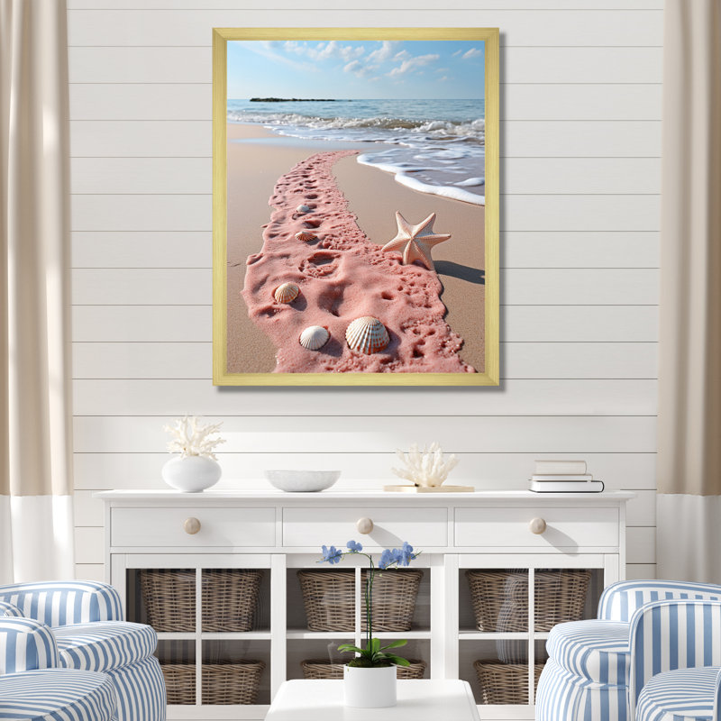 Saephan, plage de sable rose I, Encadrement doré, H 20 po x l 12 po x P 1 po