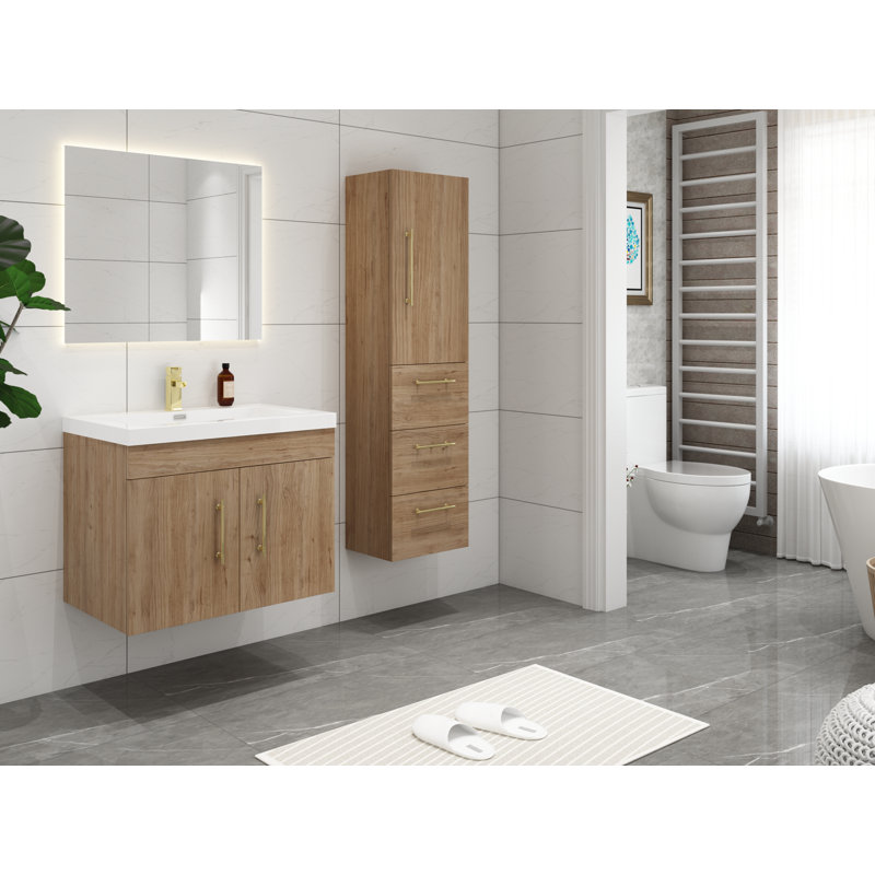 Eliza Bathroom Storage, Natural Oak/Gold