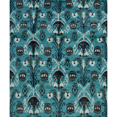 Tapis unique en viscose noué à la main 8 pi 5 po x 10 pi 2 po turquoise Gamel