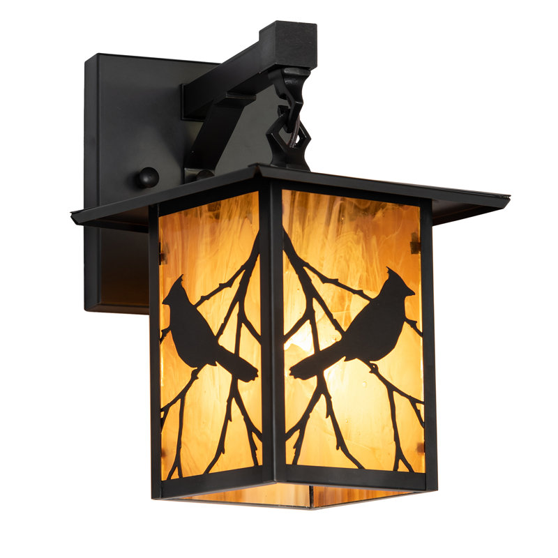 7" Wide Seneca Song Bird Right Wall Sconce, 11" H x 7" W x 10.5" D, Amber, Craftsman Brown