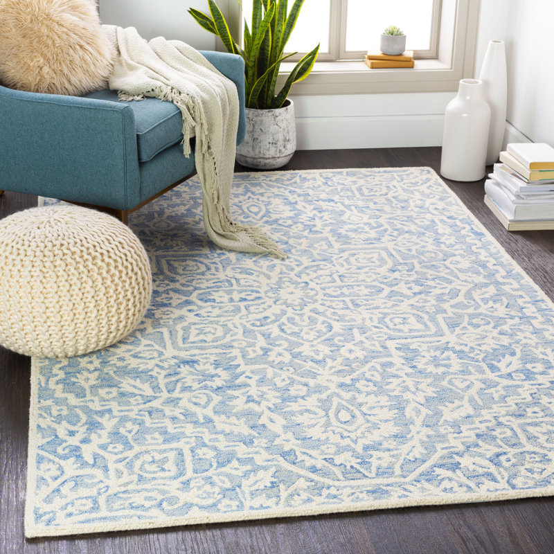 Tapis bleu marine en laine touffeté à la main Brottman, Rectangle 6 pi x 9 pi