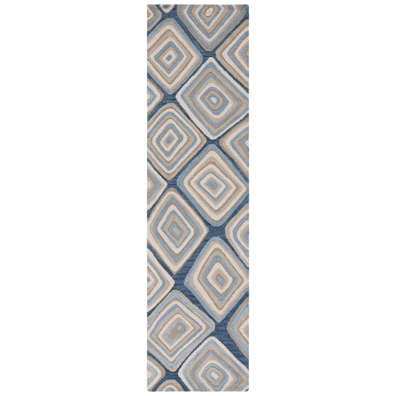 Boarer Hand Tufted Wool Geometric Rug, Runner 2'3" x 9'