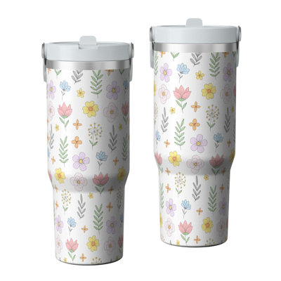 30 oz Tumbler  with Lid and handle  Stainless steel  Insulated tumblers  Cute water bottle with Flip(floral pattern)