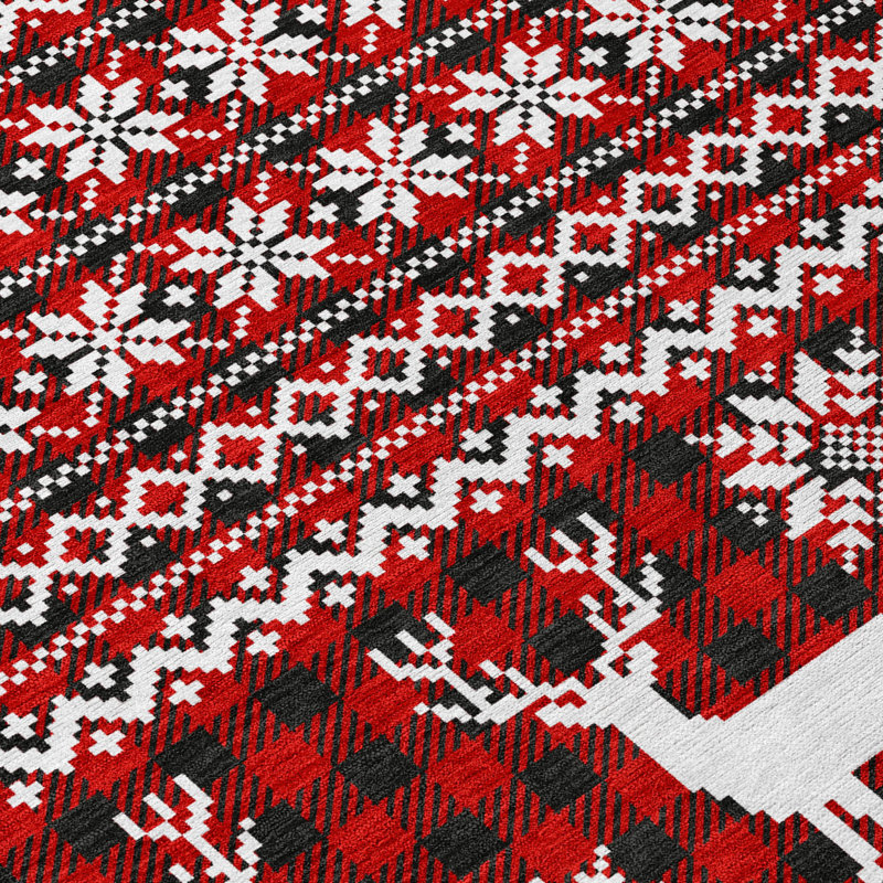 Red and White Reindeer Pattern Washable Synthetic Rug 5' x 7'