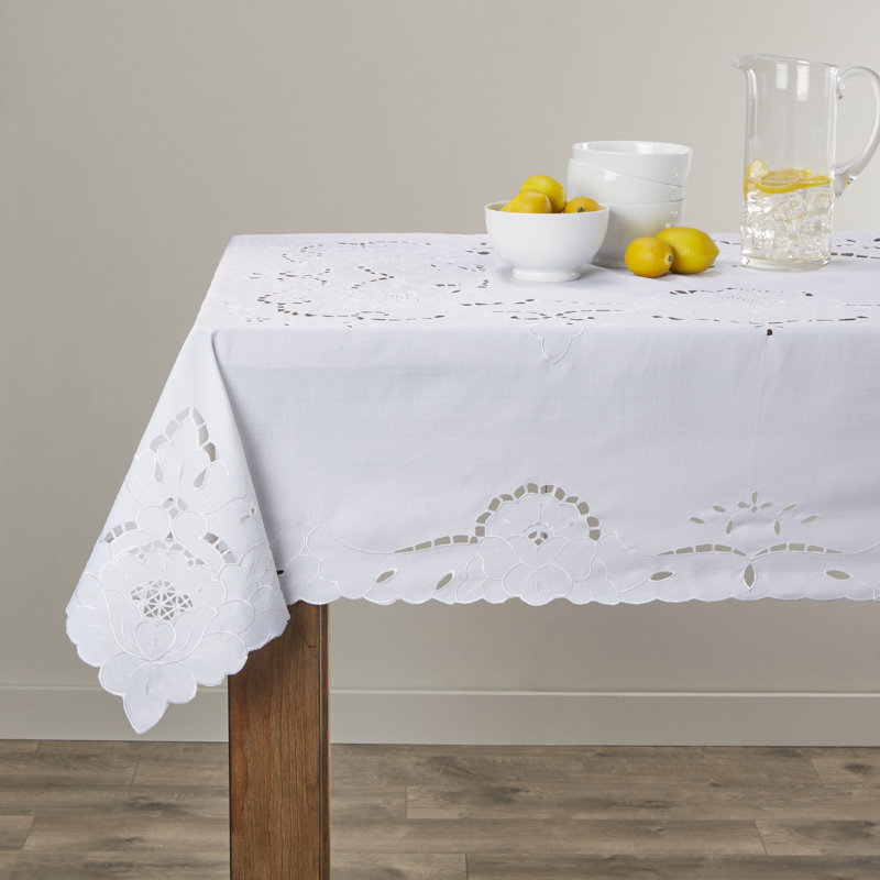 Merrionette Floral Rectangular Tablecloth, 160" W x 70" L, White
