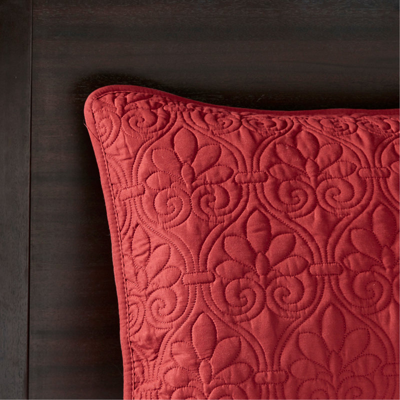 Ensemble de couvre-lit réversible, Couvre-lit de très grande taille et 2 taies déco, Rouge