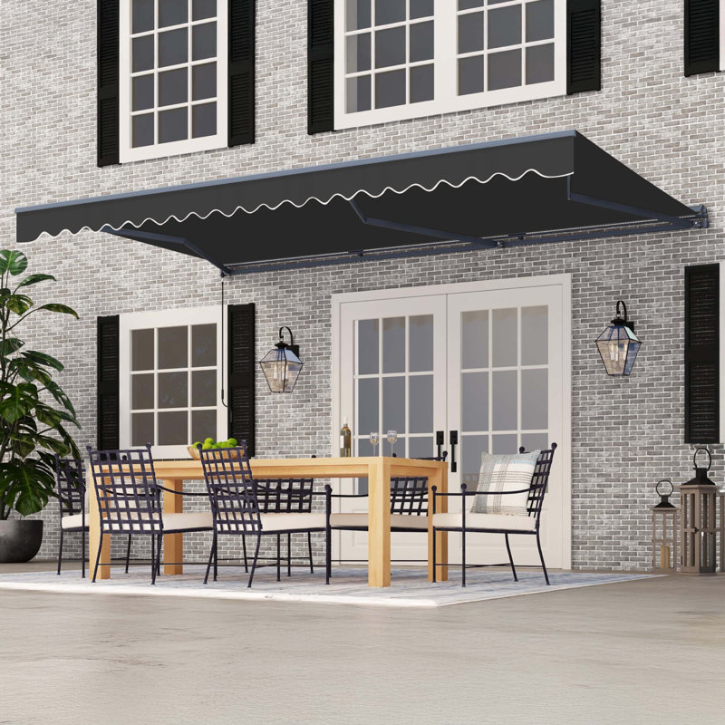 Semi-Cassette Patio Awning with LED Lights - Moroccan Collection , Onyx Black, 16' W x 10' D