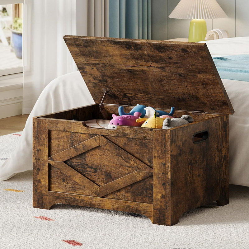 Storage Chest,23.62" Wooden Storage Bench with Safety Hinge, Easy Assembly, Large Toy Chest for Entryway, Living Room, Brown