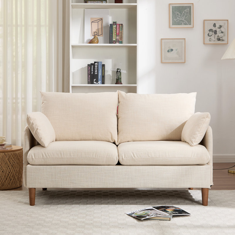 152cm 2 Seater Mordern Upholstered Loveseat Sofa, Beige