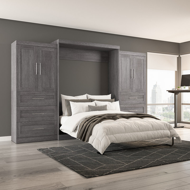 Arlex Bed and Storage Units with Doors and Drawers, Bark Gray, Queen