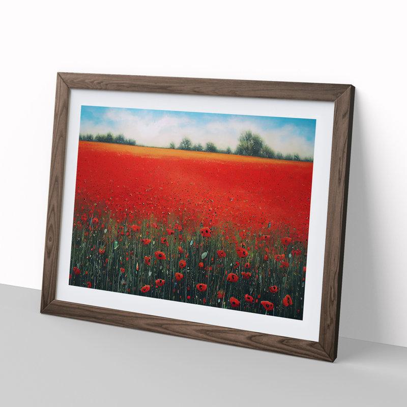 Enthralling Poppies Flowers - Single Picture Frame Print, 34cm H x 46cm W x 2cm D, Walnut