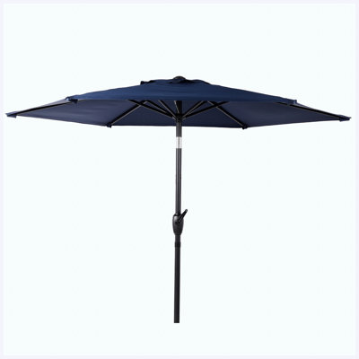 Parasol de patio bleu de 10 pi avec mécanisme d'inclinaison à bouton-poussoir et manivelle, grand parasol extérieur pour le jardin, la terrasse, la piscine et la cour arrière (sans base incluse)