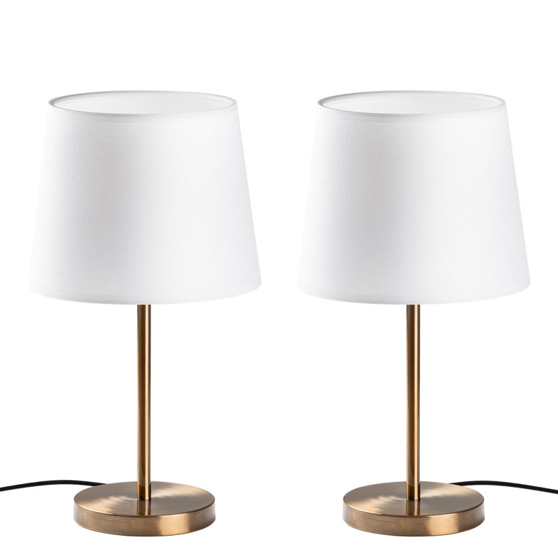Elegant Table Lamp Set (2 Pieces), Antique Finish, 8.3 x 8.3 x 15.4 inches | Metal Body with Fabric Cap, E27 Socket (Max 40W), 78.7-inch Cable, On/Off Switch | Ideal for Home & Hotel Decor, Stylish Lighting Solution