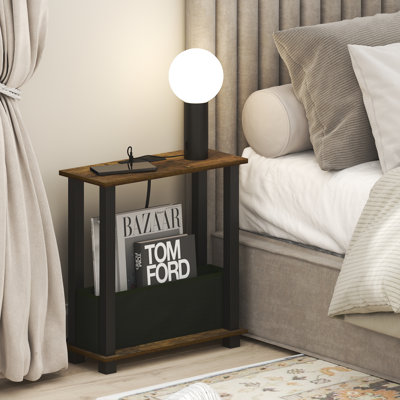  Table de chevet Turn-S-Tube, table de chevet étroite à 2 niveaux avec port de charge USB et bac de rangement de type C, table de bout, table d'appoint, table de chevet, pour salon, chambre à coucher, pin ambre