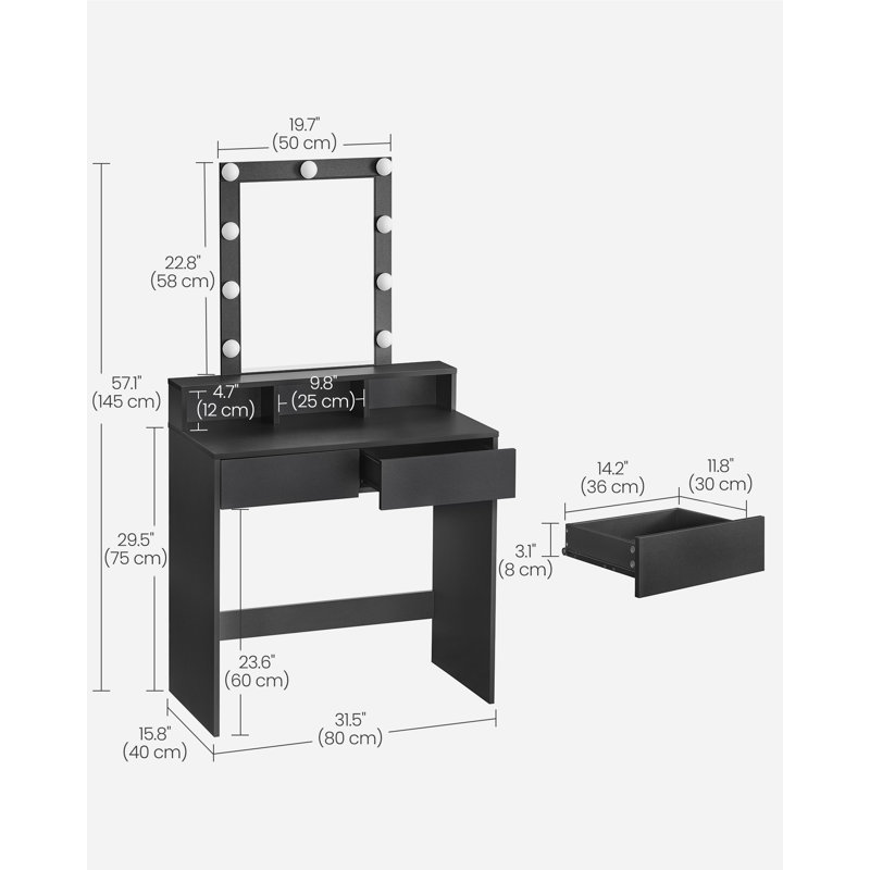 Atila Dressing Table with Mirror, Black