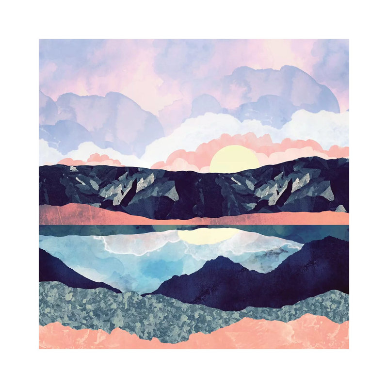 Lake Reflection - impression d'art graphique, Sans mat, Toile tendue, H 12 po x l 12 po x P 0,75 po