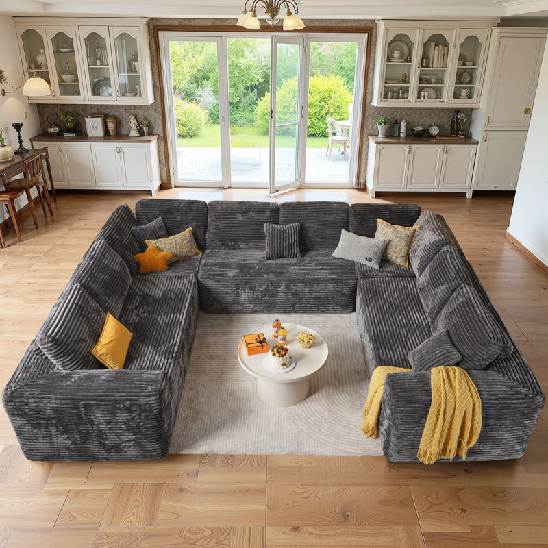 Billie Modular Sectional Sofa with Pillows,U-Shaped Chaise Upholstered Couches,Compressed Sofa for Bedroom,Living Room,No Assembly Required 