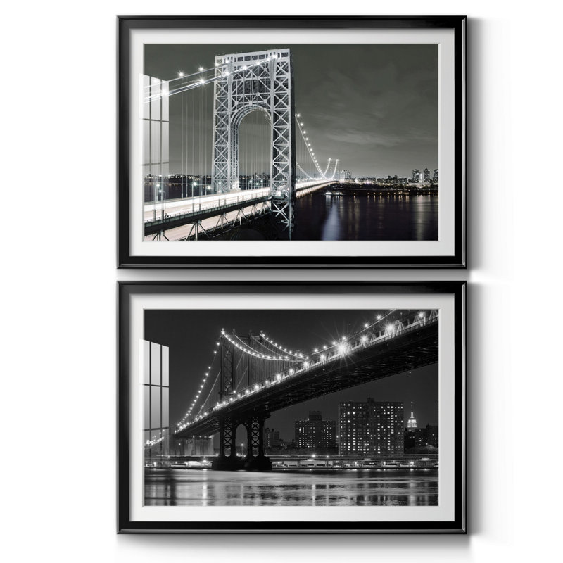 City Lights - ensemble de 2 reproductions d'art sur toile encadrées, H 22,5 po x l 61 po x P 1,5 po, Noir, Blanc