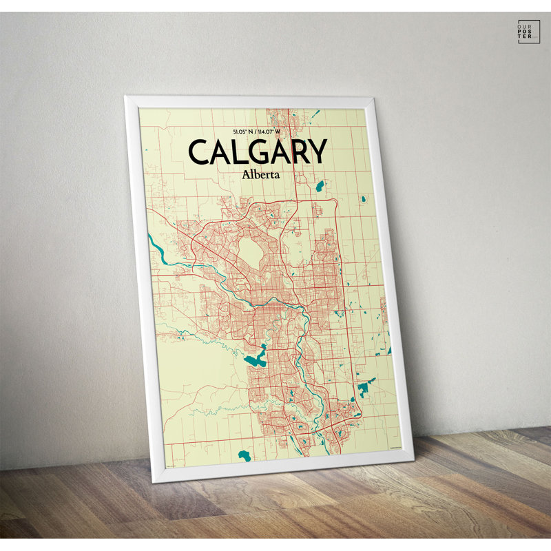 « calgary city map », reproduction d’impression sur affiche en couleur, H 17 po x l 11 po