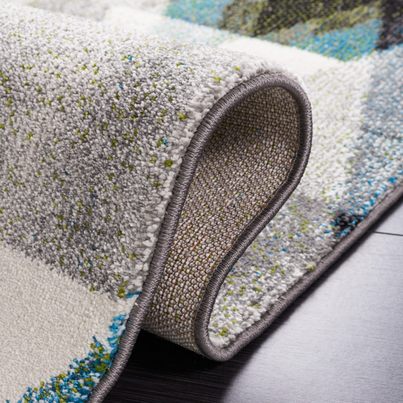 Tapis gris / bleu Asumi, Carré 8 pi