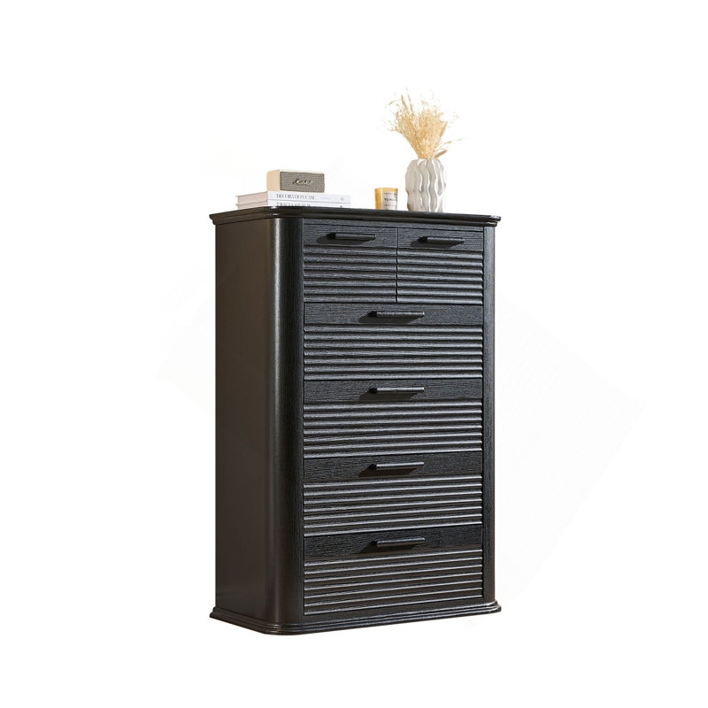 Commode pour chambre à coucher, commode haute de 45 po avec profil incurvé, commode cannelée en bois, rangement de tiroir moderne pour chambre à coucher, salon