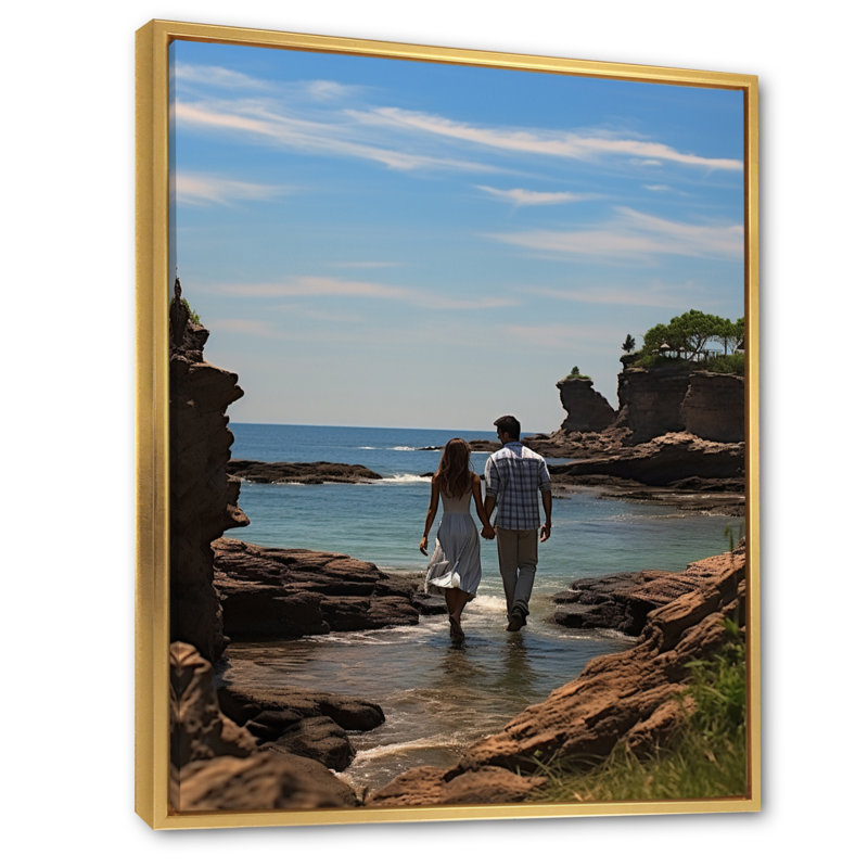«Beach Photo Seaside Stroll I», reproduction d'art sur toile, H 32 po x l 16 po x P 1 po, Or