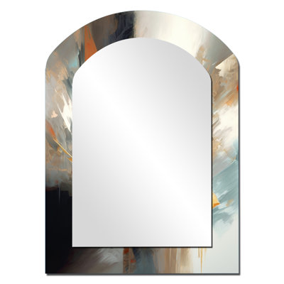 Orange And Blue Abstract Mixed Colors IV - Minimalism Unique Shape Large Wall Mirror, Cream Freeform Decorative Mirror, Printed Metal Art