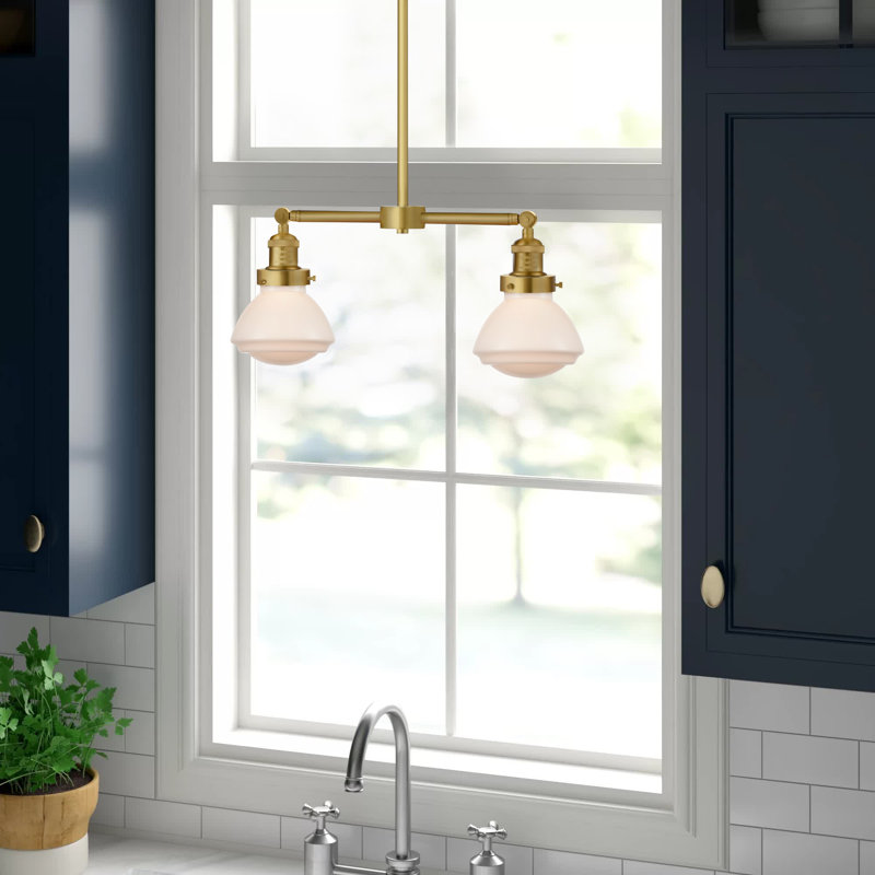 Luminaire suspendu linéaire à 2 lumières pour îlot de cuisine Chesterville, Blanc mat, Laiton brossé