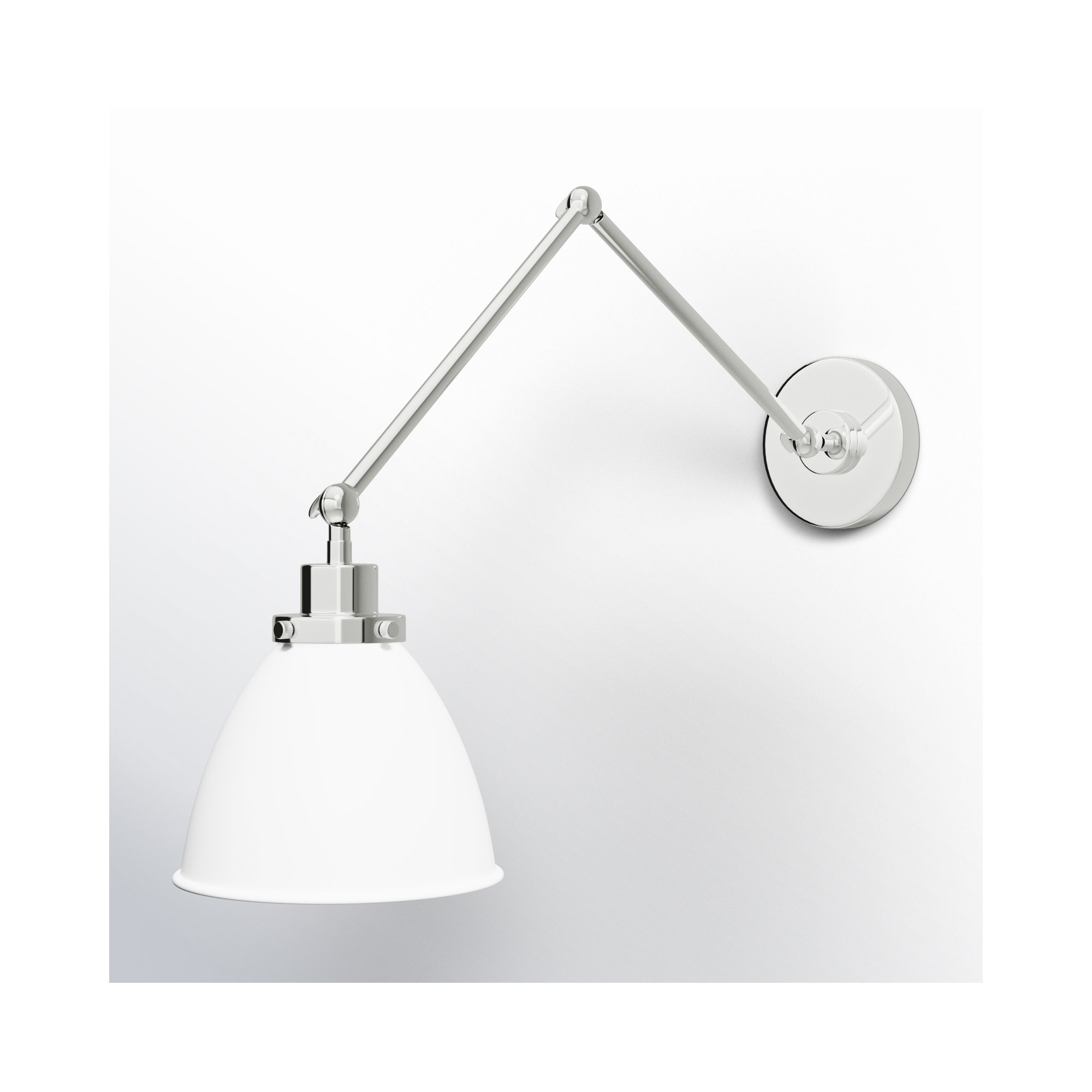 Single Light Steel Dimmable Armed Sconce, Polished Nickel, Matte White