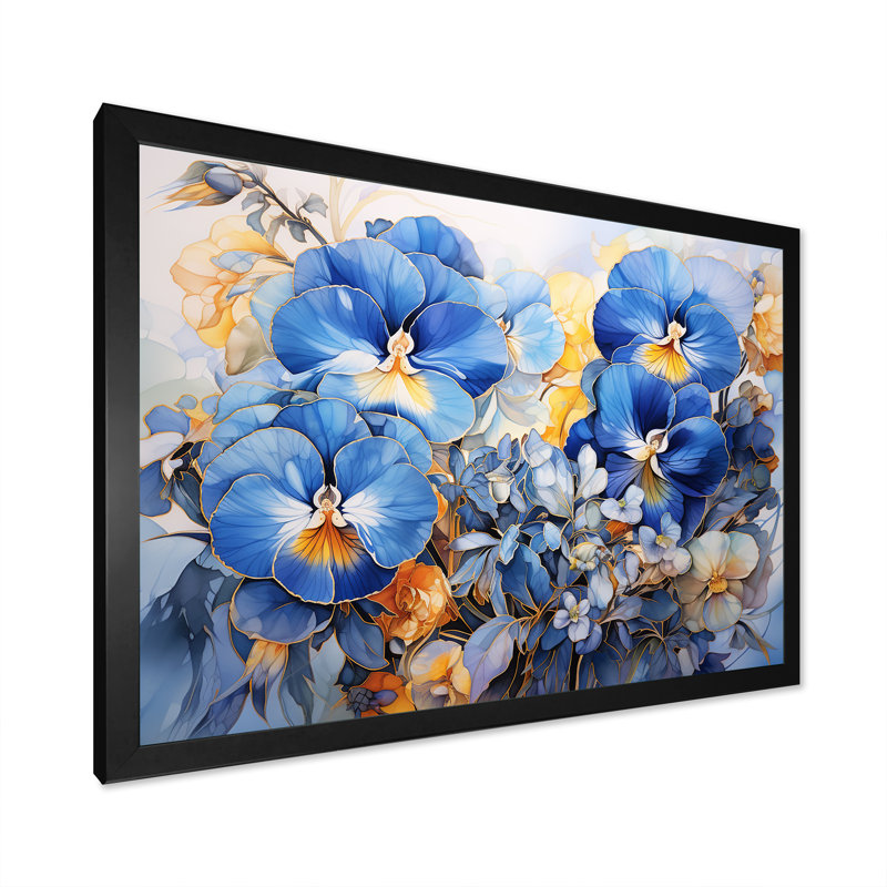«Elegant Blue Pansy Garden» sur impression sur toile, H 34 po x l 44 po x P 1,5 po, Cadre photo noir