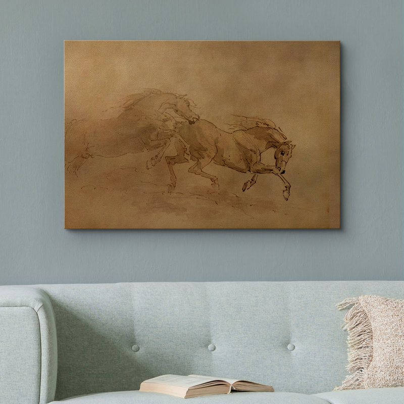 «Courir les chevaux qui courent», impression sur toile, décor sépia antique pour salon ou salon rustique, H 12 po x l 18 po