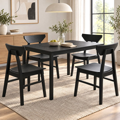 5 - Piece Black Dining Set, Modern Design Rectangular Kitchen Table And Solid Wood Dining Chairs