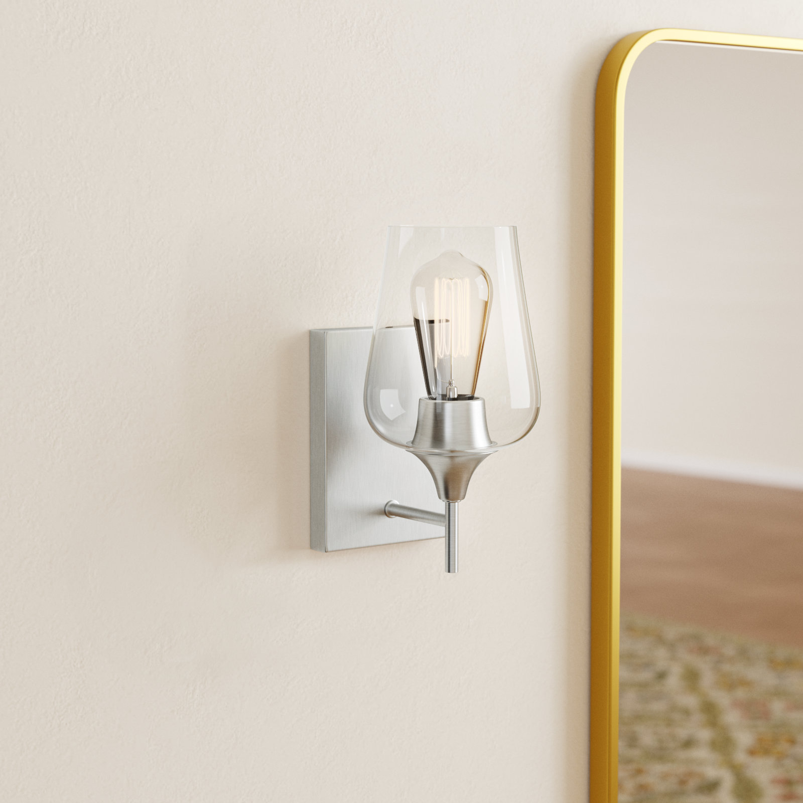 Breena Single Light Dimmable Armed Sconce, Satin Nickel, White