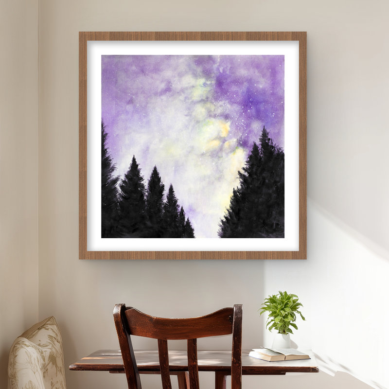 Mauve ciel étoilé - Montagnes illustrées, reproduction encadrée